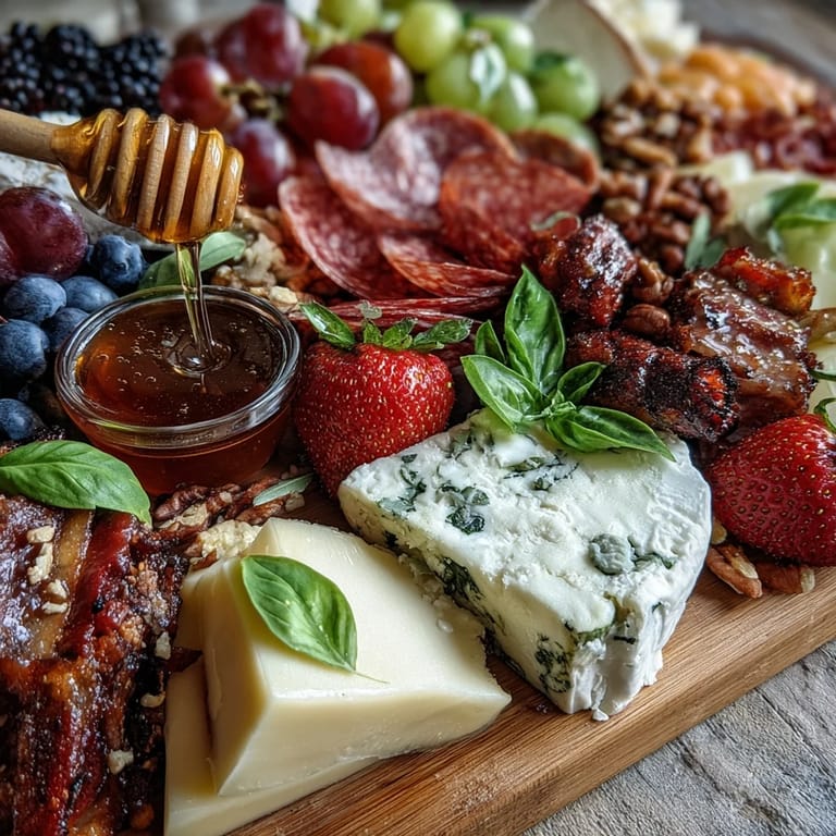Vibrant Summer Charcuterie Board showcasing ripe fruits, creamy cheeses, and savory meats.