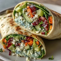 Crunchy vegetable wraps with creamy lemon aioli, spinach, avocado, and feta—perfect for a fresh picnic lunch.