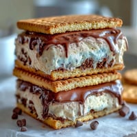 Creamy vanilla bean ice cream sandwiched between soft coffee cookies for a refreshing dessert treat.  