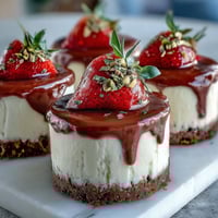 Dubai Chocolate Strawberry Cheesecake Cups: Mini desserts with chocolate biscuit base, creamy cheesecake, and fresh strawberry topping.