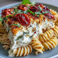 Creamy baked feta pasta with burst cherry tomatoes and fresh basil.
